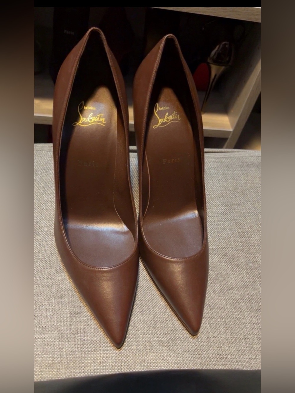 Christian Louboutin Brown Leather Pointed-Toe Pumps